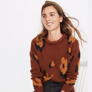 Madewell Leopard Intarsia Fulton Pullover Sweater size xl